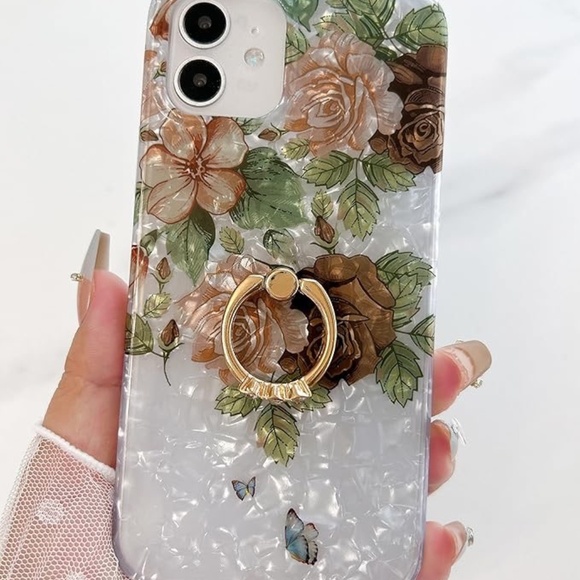 iPhone 12 12 Pro Case with 360 Rotating Ring Kickstand Floral Design - Picture 3 of 6